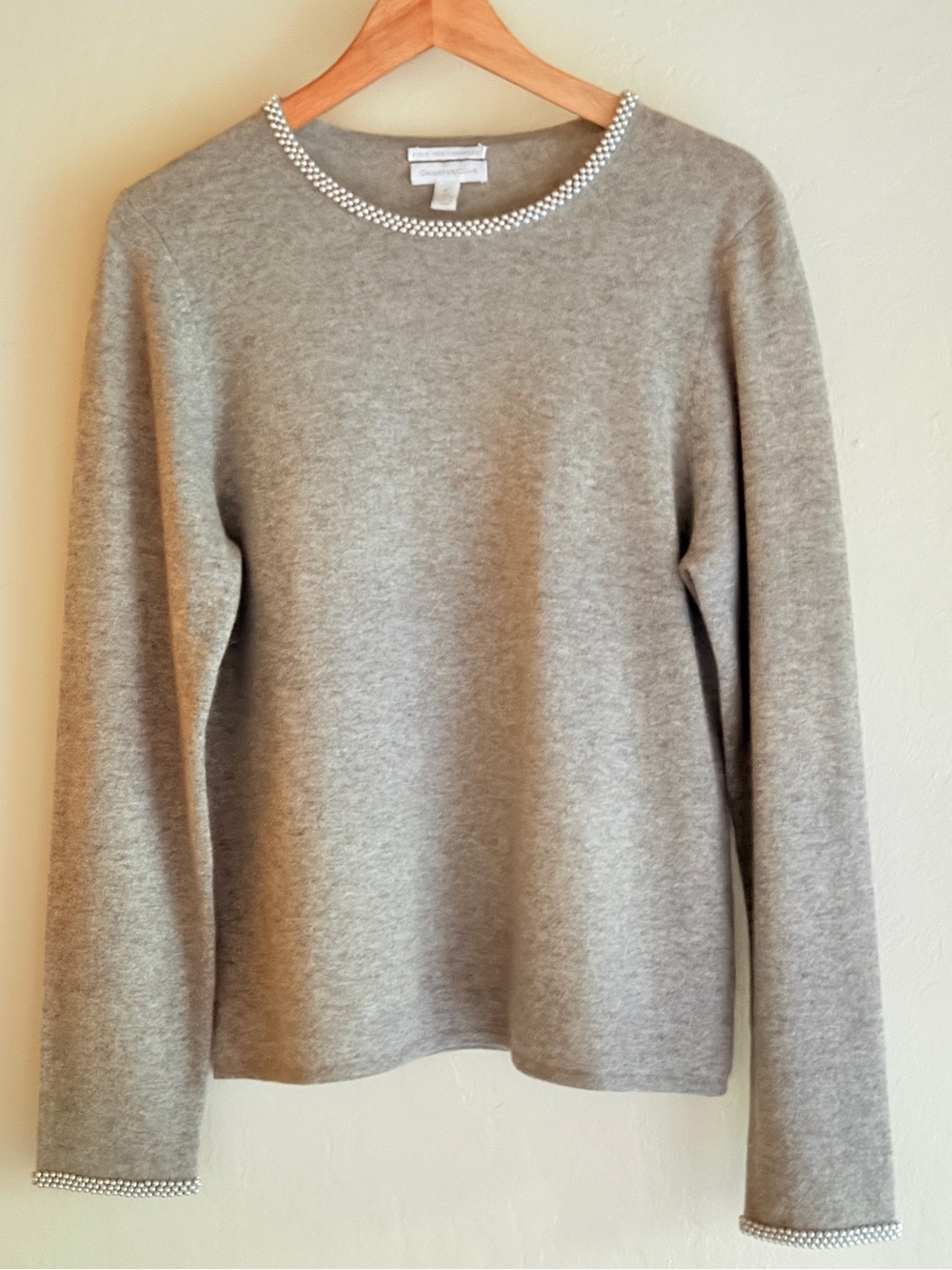 Charter Club 100% Cashmere Pearl Beaded Gray Sweater Size L